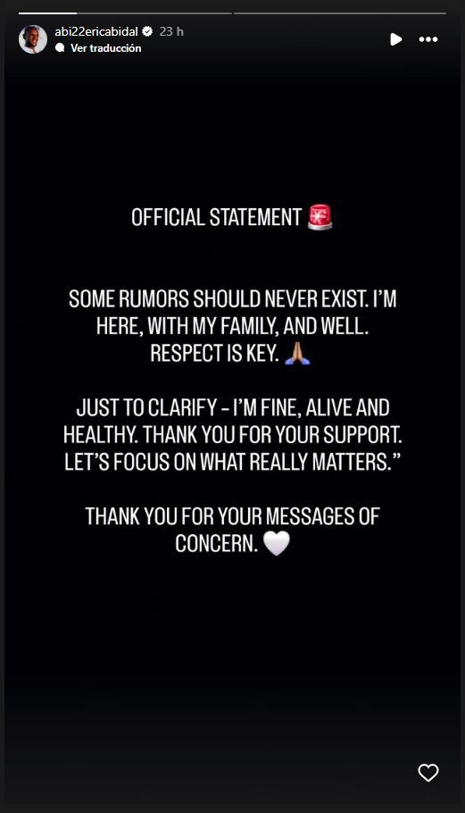El comunicado de Abidal en redes sociales (@abi22ericabidal)
