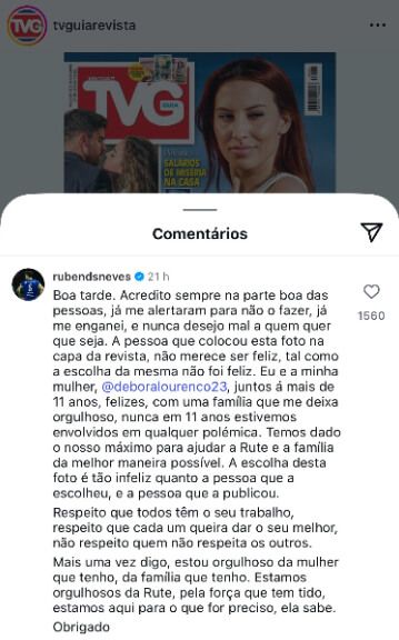  La respuesta de Rúben Neves a la publicación de la revista (Captura de redes sociales)