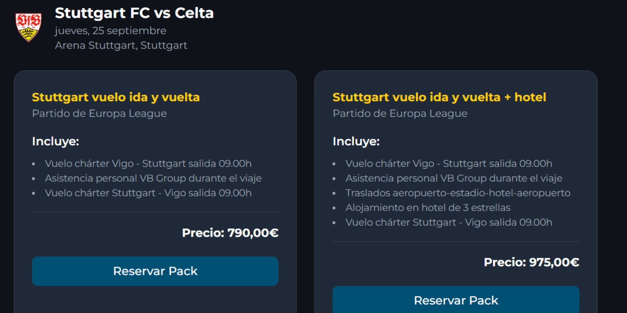 Precio viajes organizados por el Celta.