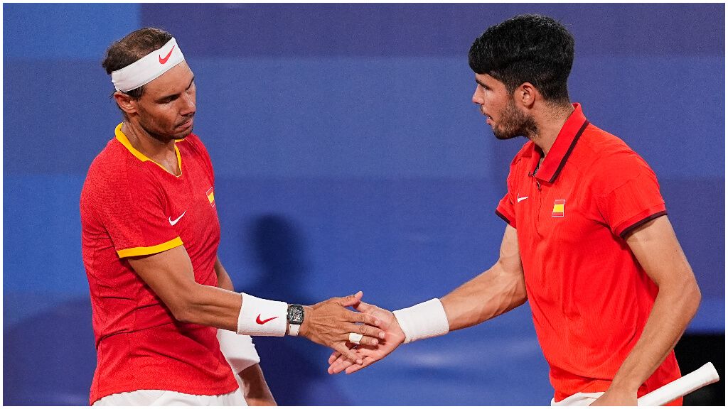  Carlos Alcaraz y Rafa Nadal en los JJOO 2024. (Europa Press)