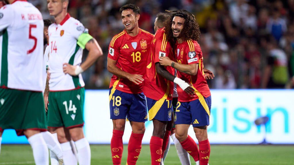  España celebra el primer gol ante Bulgaria (Selección Española)