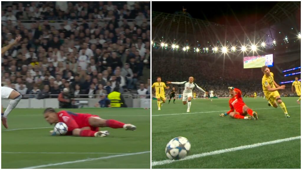 El error de Luiz Júnior en el Tottenham - Villarreal (Captura Movistar Fútbol),