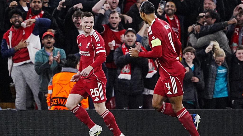  Robertson celebrando su gol contra el Atlético (Europa Press)