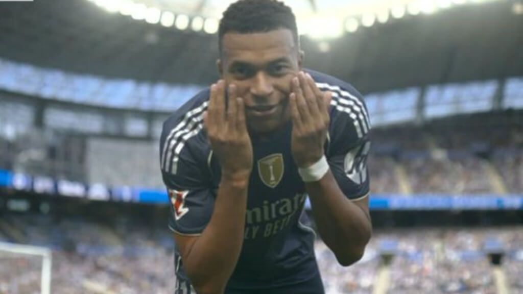  Kylian Mbappé celebrando el primer gol contra la Real Sociedad (Movistar+)