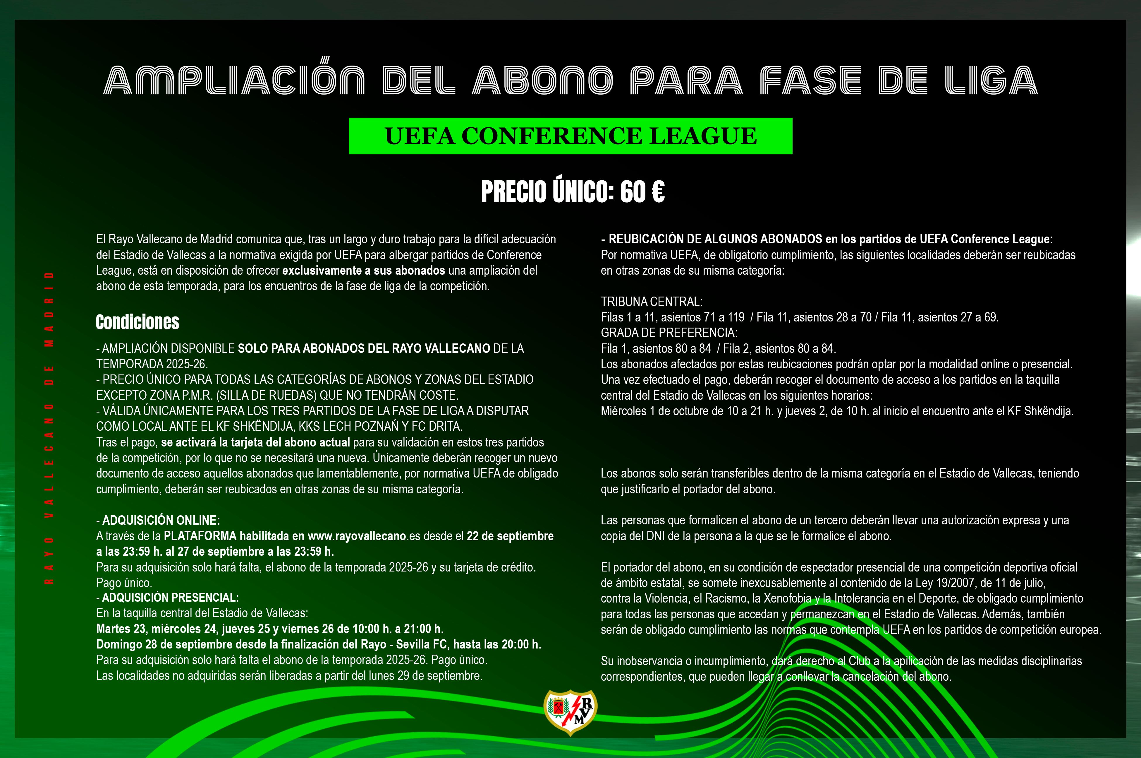 Abonos del Rayo Vallecano para la Conference League (Redes Sociales)