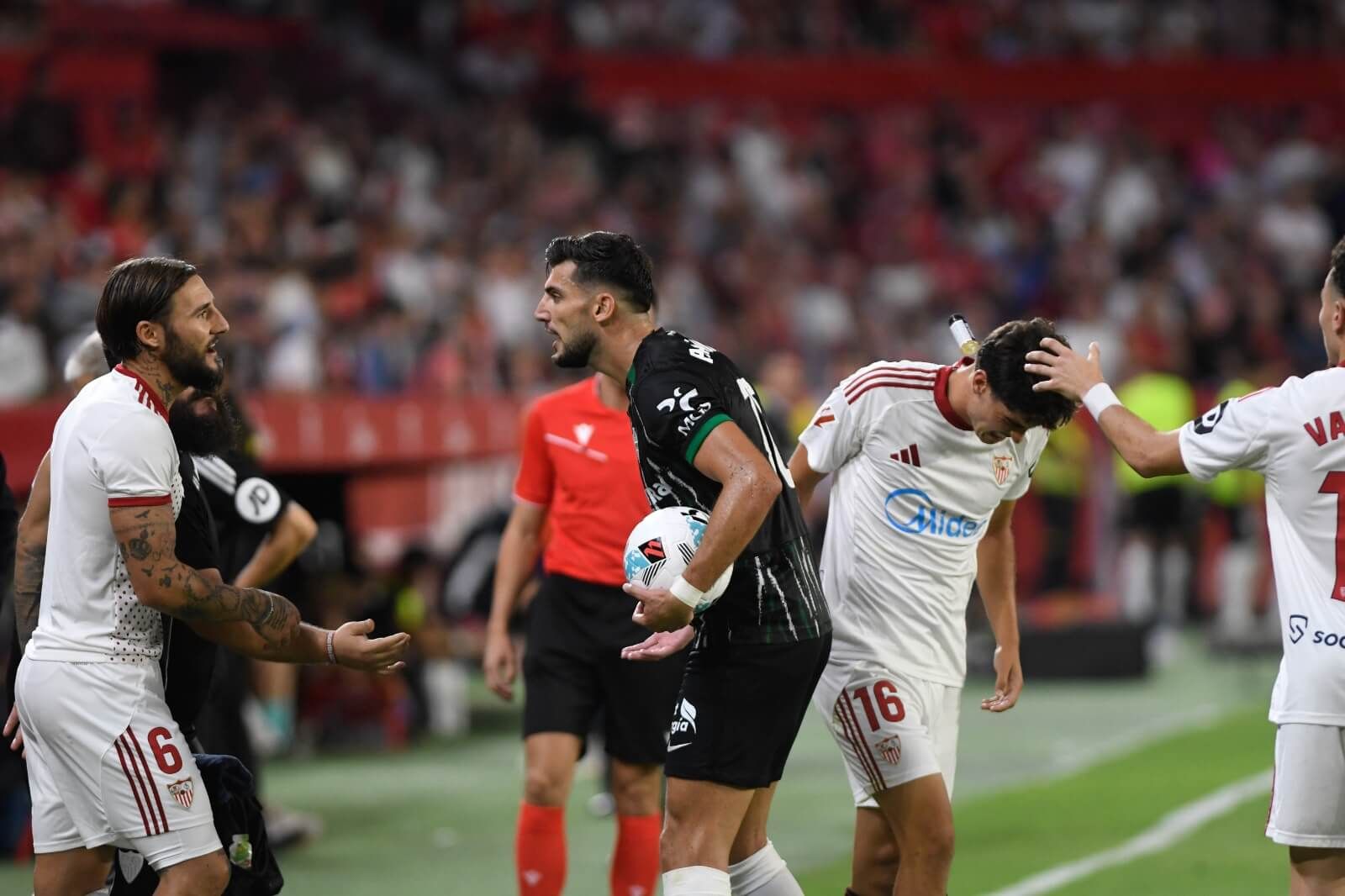  Nemanja Gudelj, discutiendo con Rafa Mir.