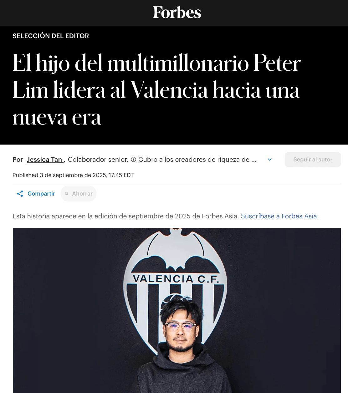 La publicación de Forbes sobre Kiat Lim