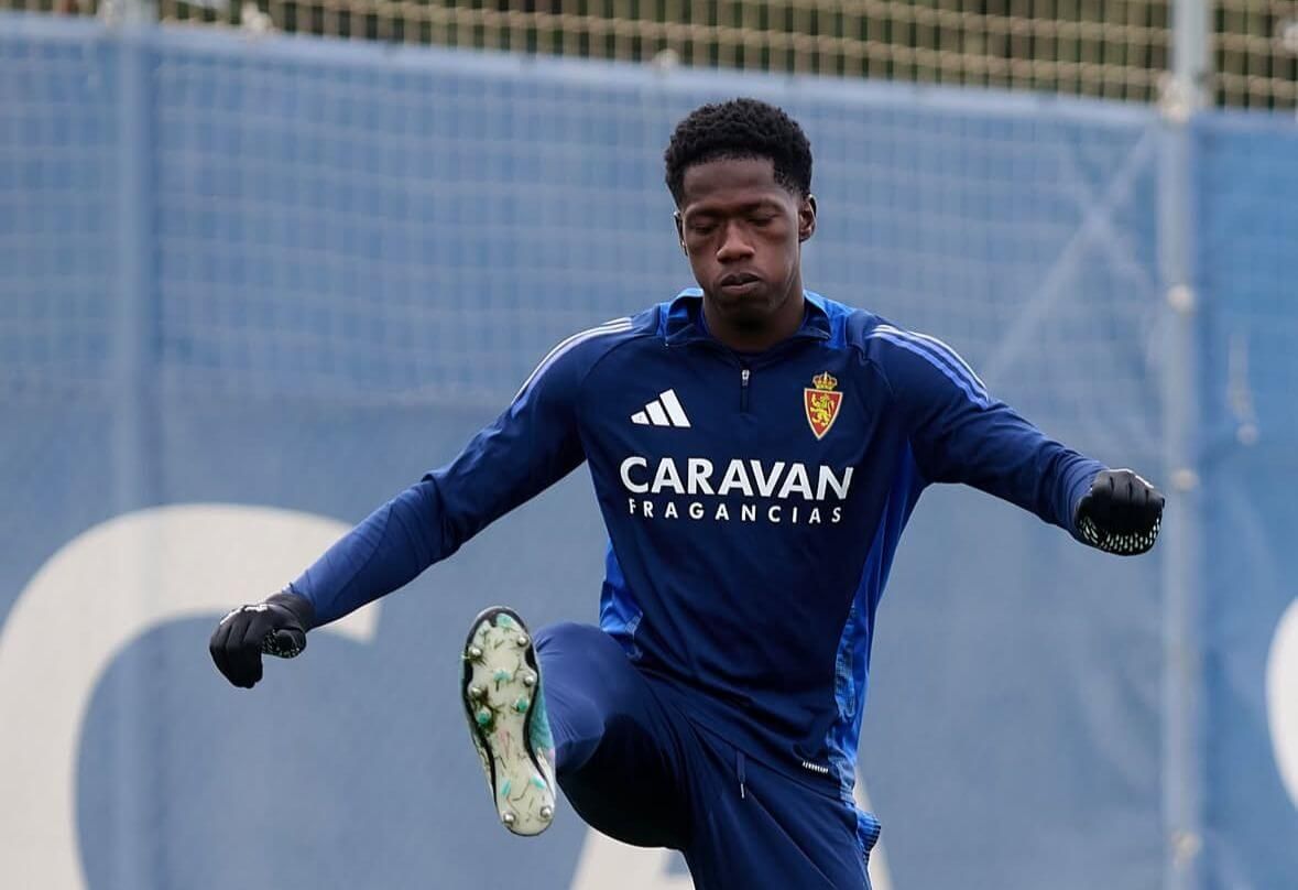  Yussif Saidu, en un entrenamiento con el Real Zaragoza.