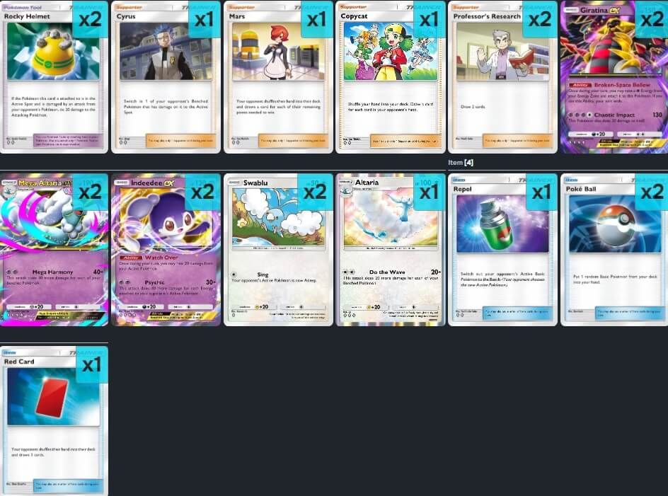  Mega Altaria en los mazos de Pokémon Pocket.