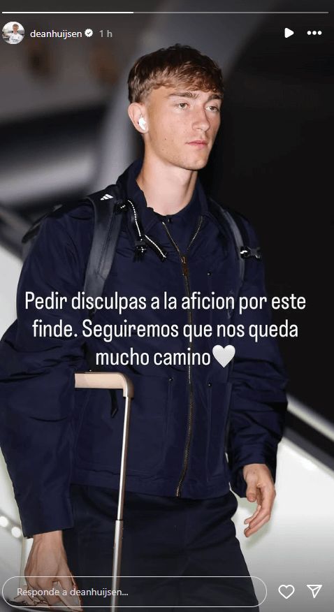 Dean Huijsen en en una publicación en sus redes sociales pidiendo perdón a la afición (@deanhuij