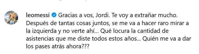  El comentario de Leo Messi tras anunciar Jordi Alba su retirada (Captura de Instagram)