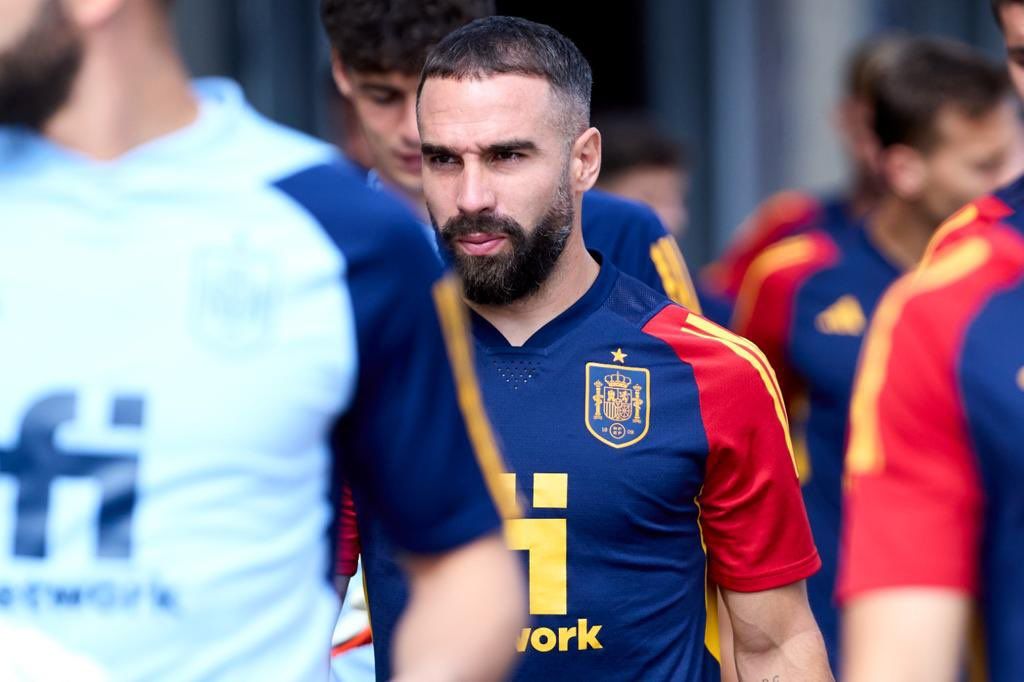 Dani Carvajal, en un entrenamiento con la selección española