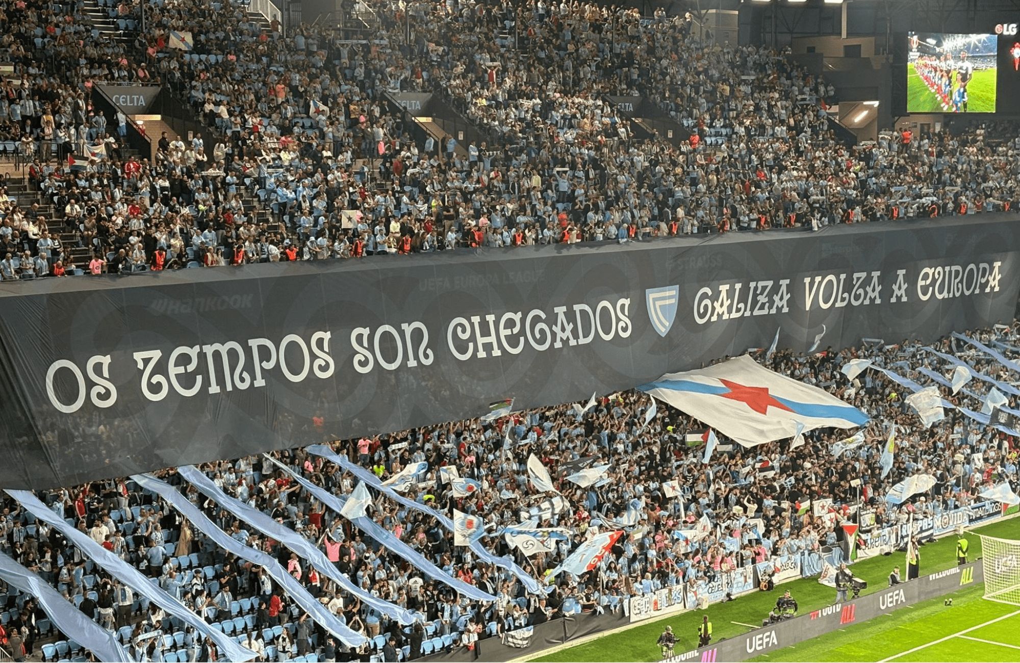 Pancarta en Balaídos en el Celta-PAOK.