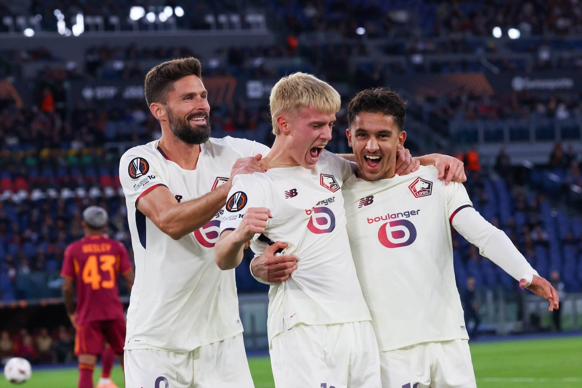 Los jugadores del Lille celebran un gol en Roma