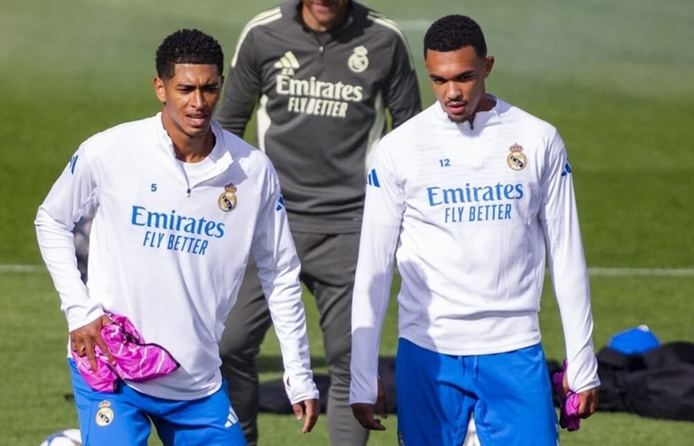 Jude Bellingham y Trent en un entrenamiento del Real Madrid