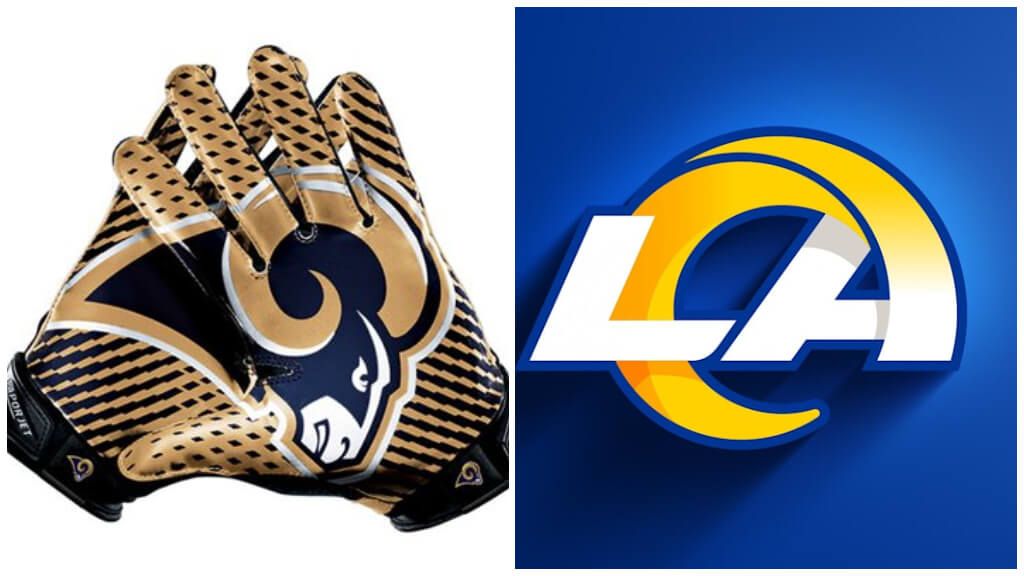 Logo y guantes de los LA Rams de la NFL.