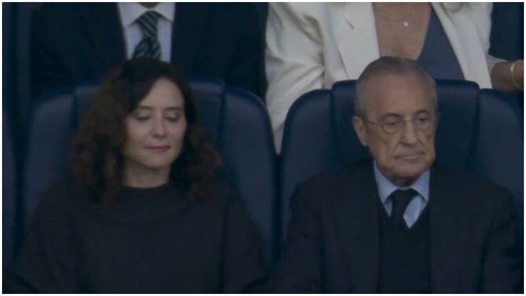 Isabel Díaz Ayuso y Florentino Pérez, durante el Clásico. (DAZN)