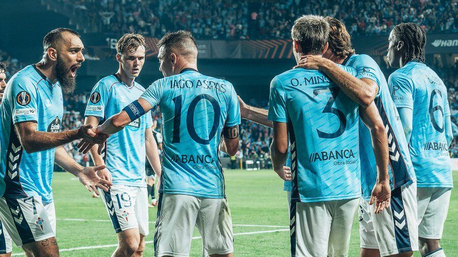  El Celta celebra un gol en Balaídos.