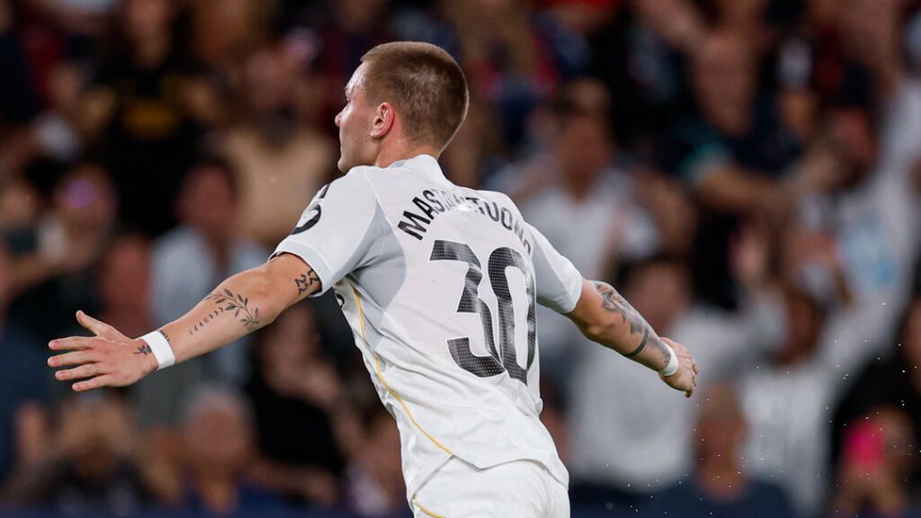 Franco Matantuono celebrando su primer gol con el Madrid (Movistar)