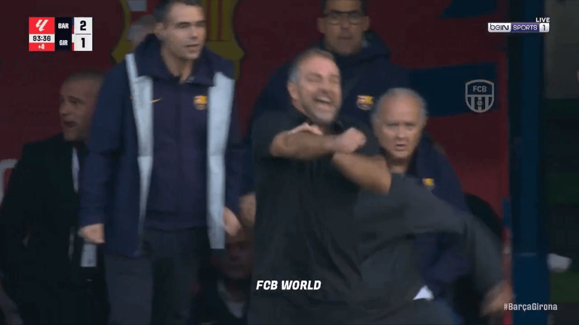  El corte de mangas de Hansi Flick con el 2-1 del Barça al Girona.