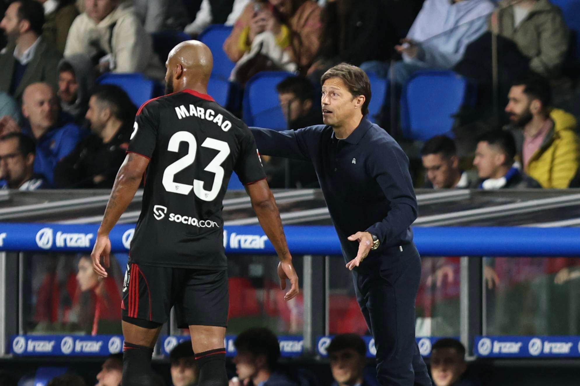 Almeyda y Marcao, en el Real Sociedad-Sevilla.