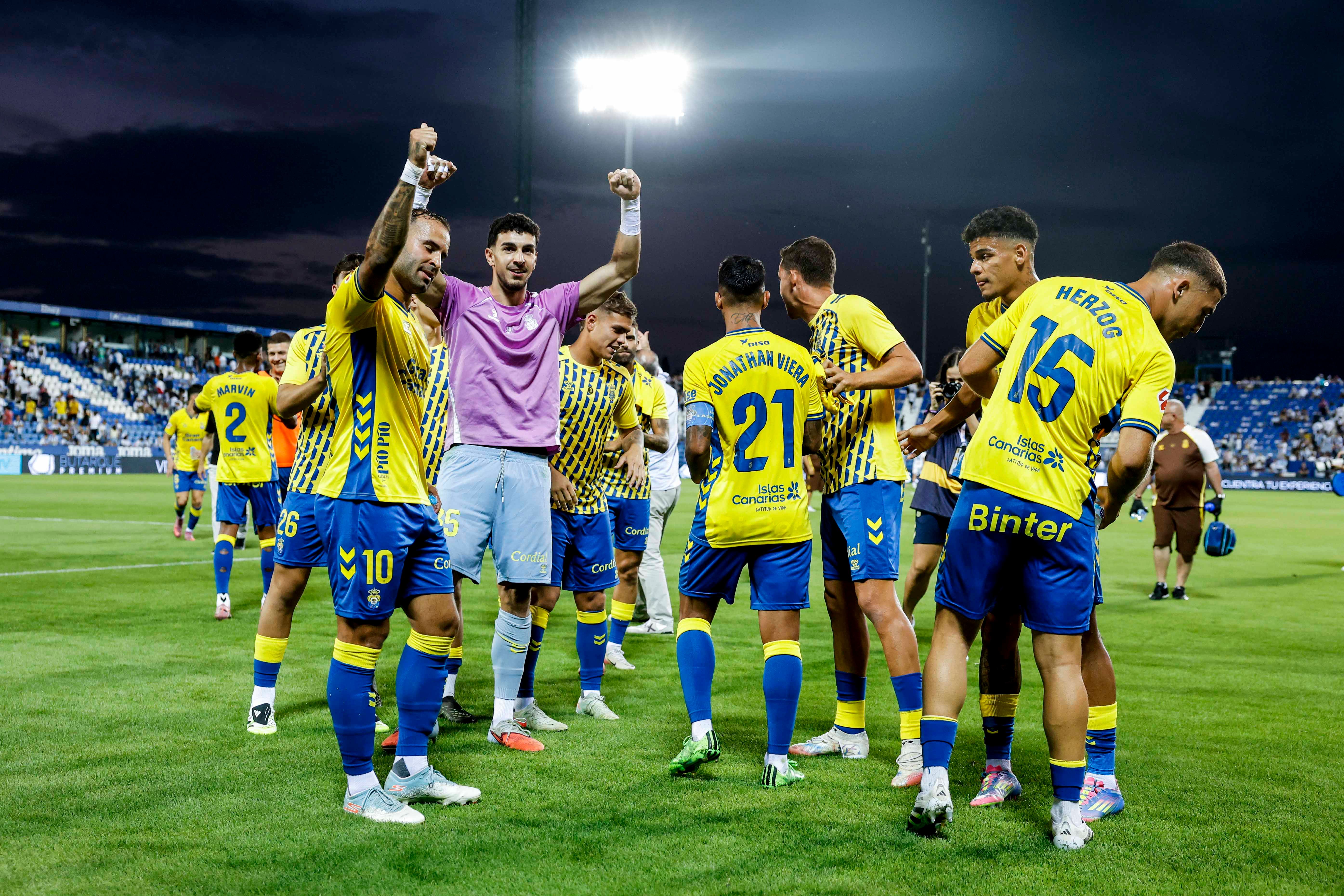 Jesé Rodríguez celebra el triunfo de Las Palmas en Leganés.