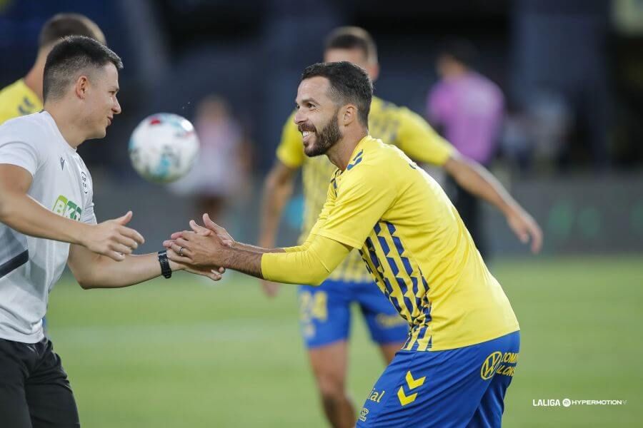 Kirian Rodríguez, durante el calentamiento.