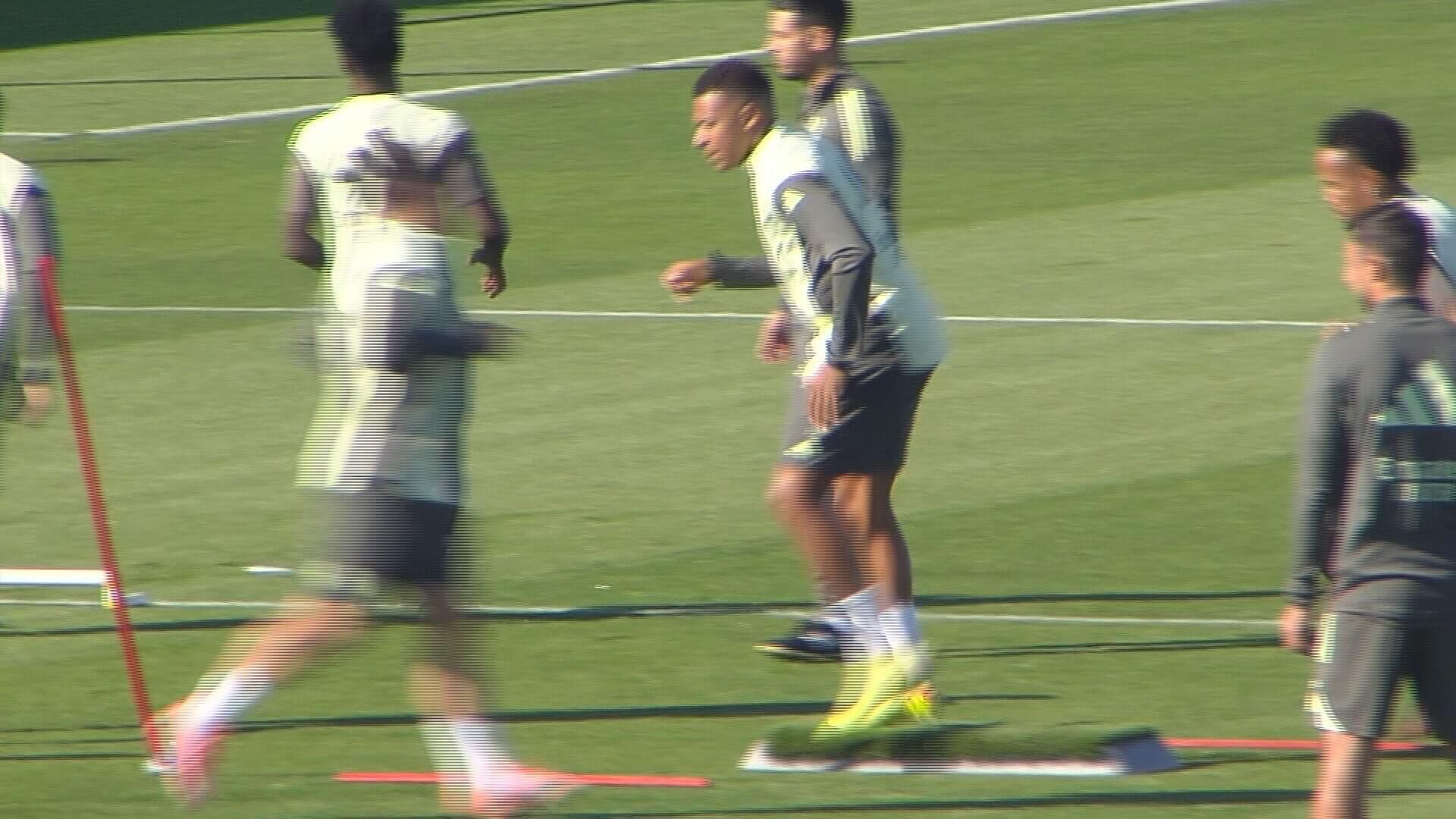 Kylian Mbappé, en el entrenamiento del Real Madrid previo al Getafe.