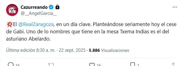 La posible destitución de Gabi Fernández del Real Zaragoza, según Ángel García.