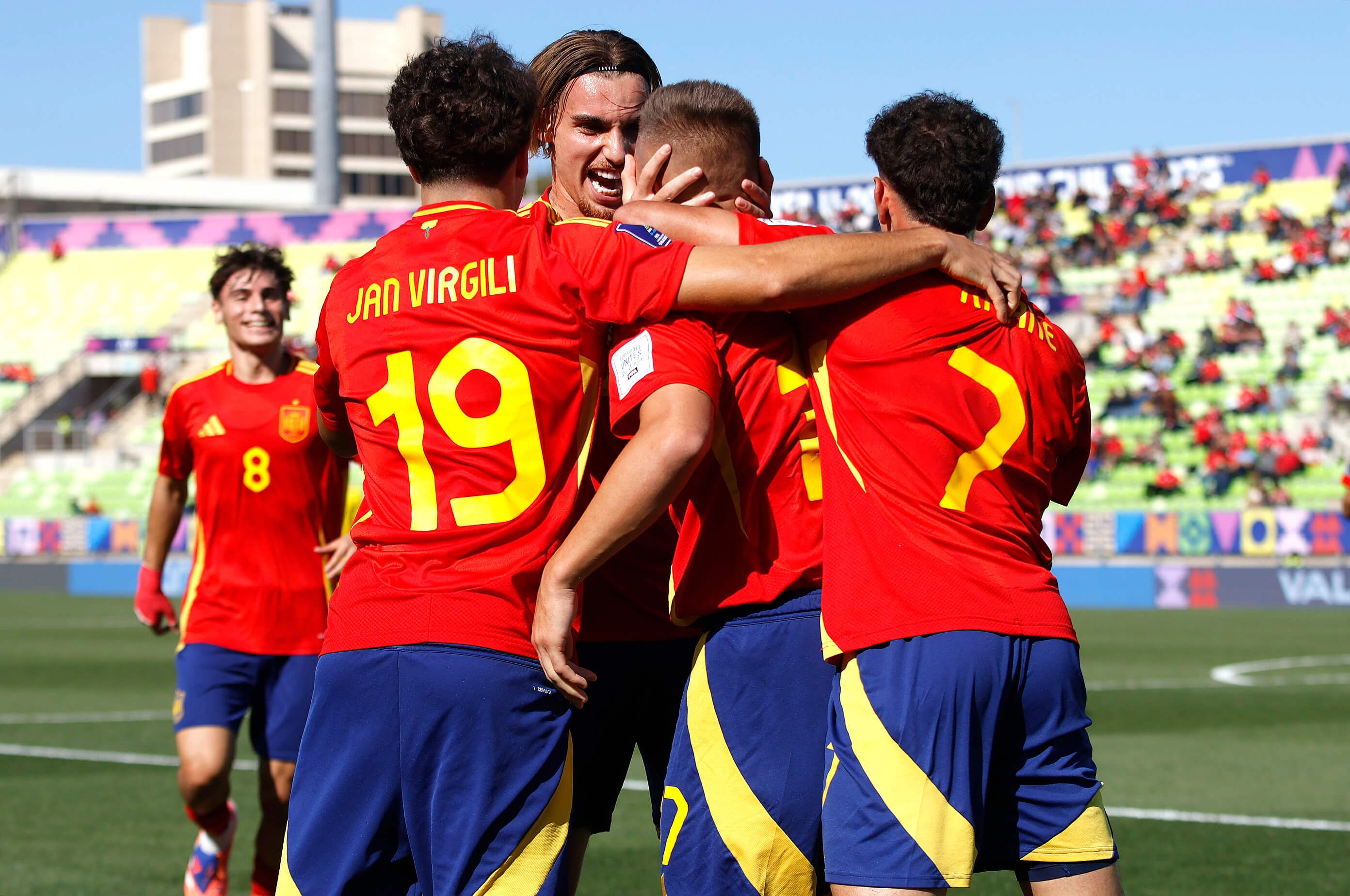  Los jugadores de España celebran el gol ante Ucrania en el Mundial sub 20 (Foto: Selección Españ