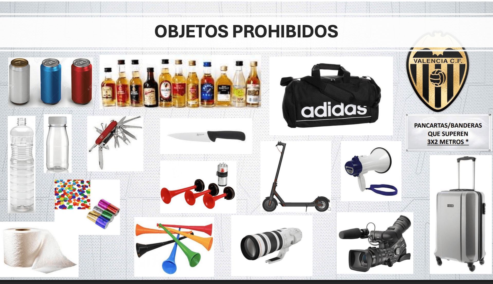 Objetos prohibidos en Mestalla para el Valencia - Oviedo
