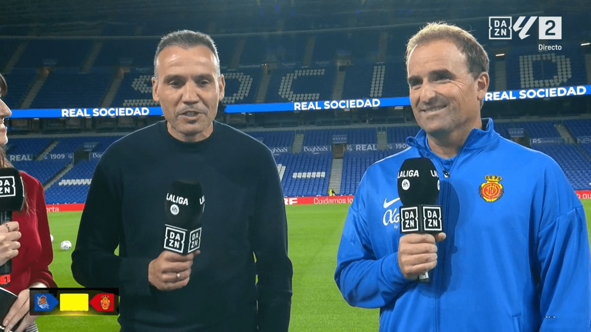 Sergio Francisco y Arrasate, en la entrevista en DAZN previa al Real Sociedad-Mallorca.
