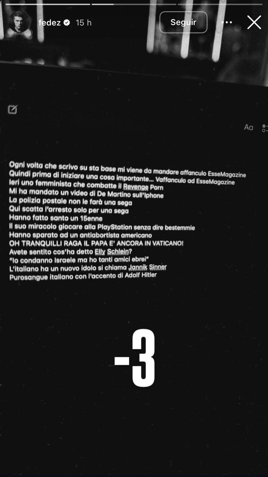  Fedez desvela unas líneas cargando contra Sinner.