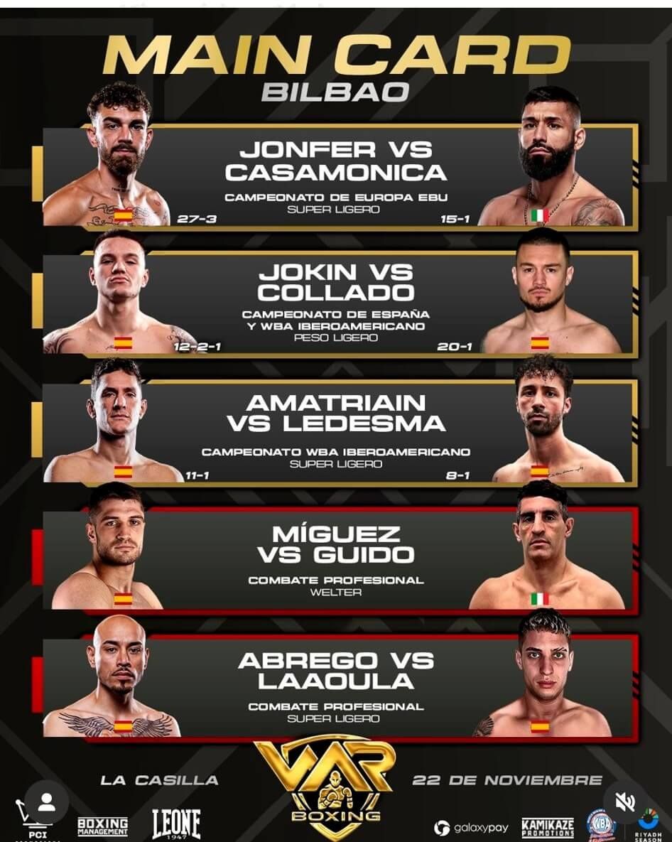  La velada de boxeo del sábado 22 de noviembre con el Campeonato de Europa de Jon Fernández en La Casilla de Bilbao.