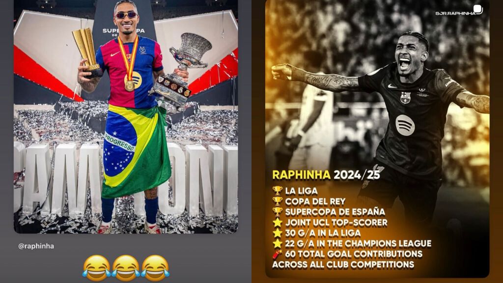  Raphinha y sus números la pasada temporada (Montaje: Instagram Raphinha)