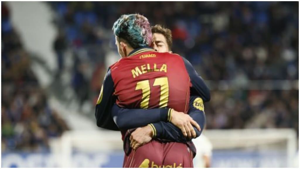  David Mella celebra su gol ante el Zaragoza. (LaLiga)