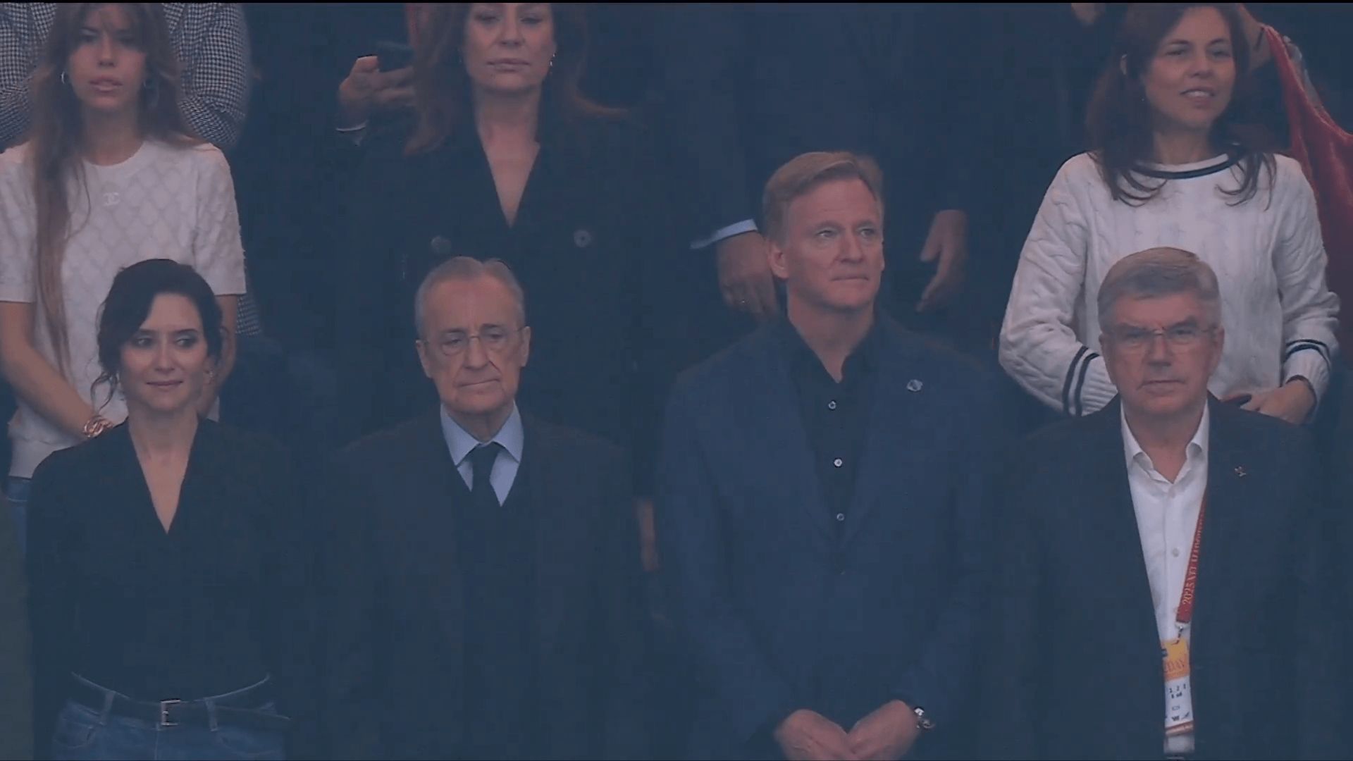  Isabel Díaz Ayuso, Florentino Pérez o Roger Goodell, en el palco del Santiago Bernabéu.