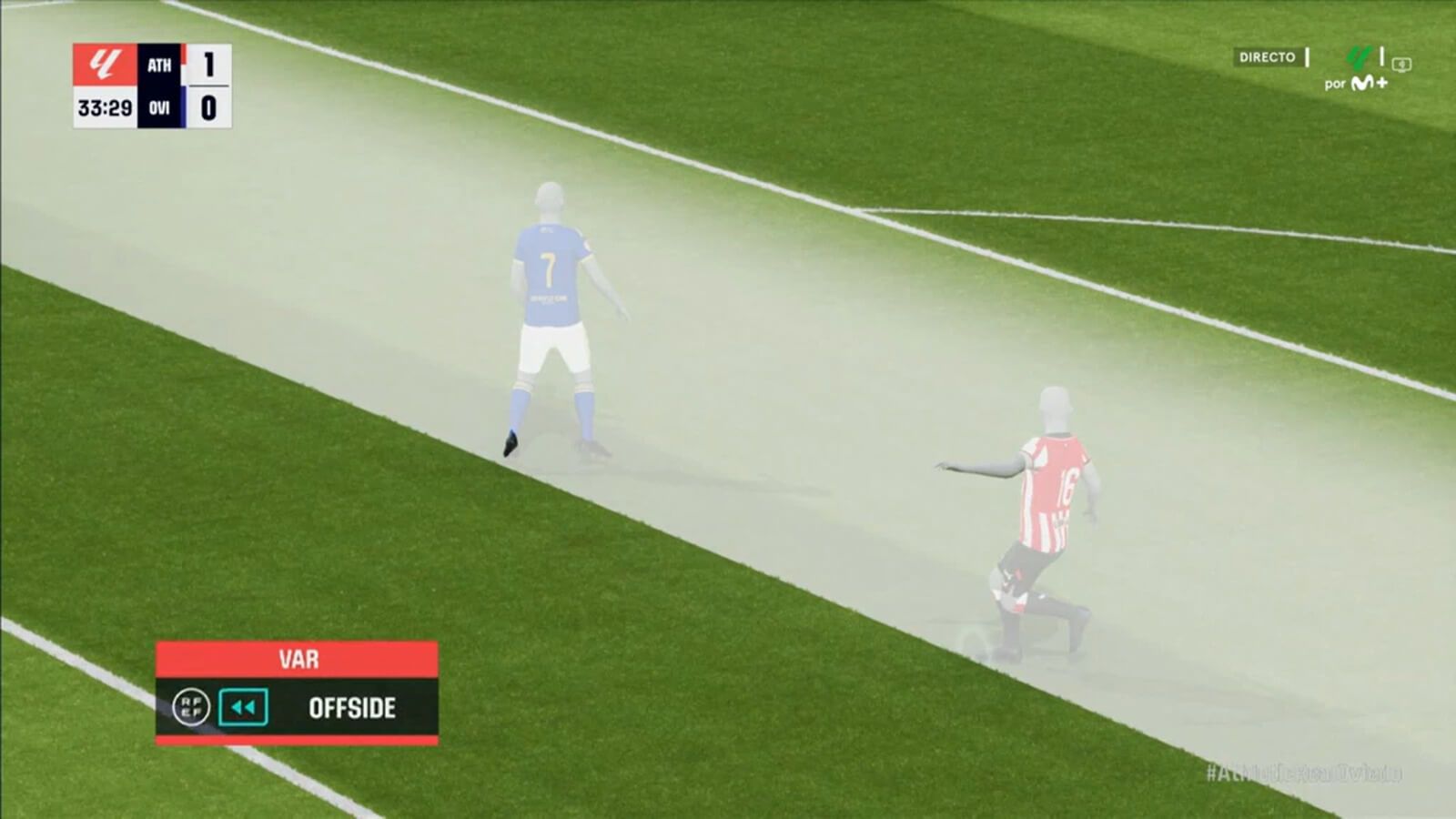 El fuera de juego por el talón de Ilyas Chaira. (Movistar)