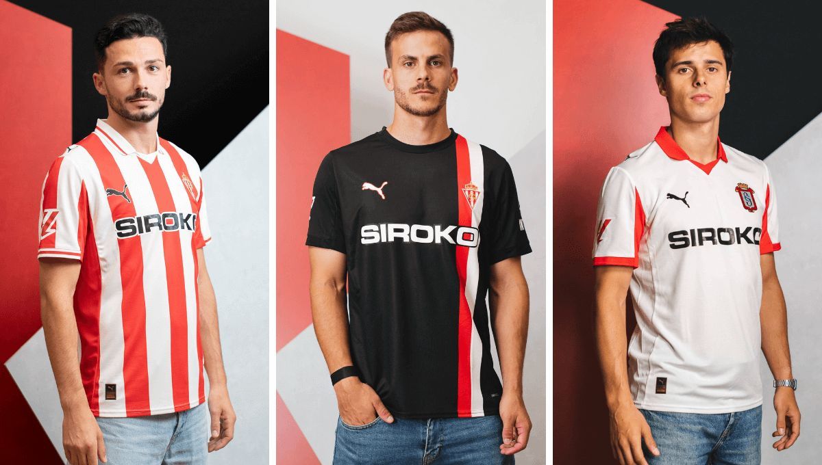  Las tres equipaciones del Sporting.