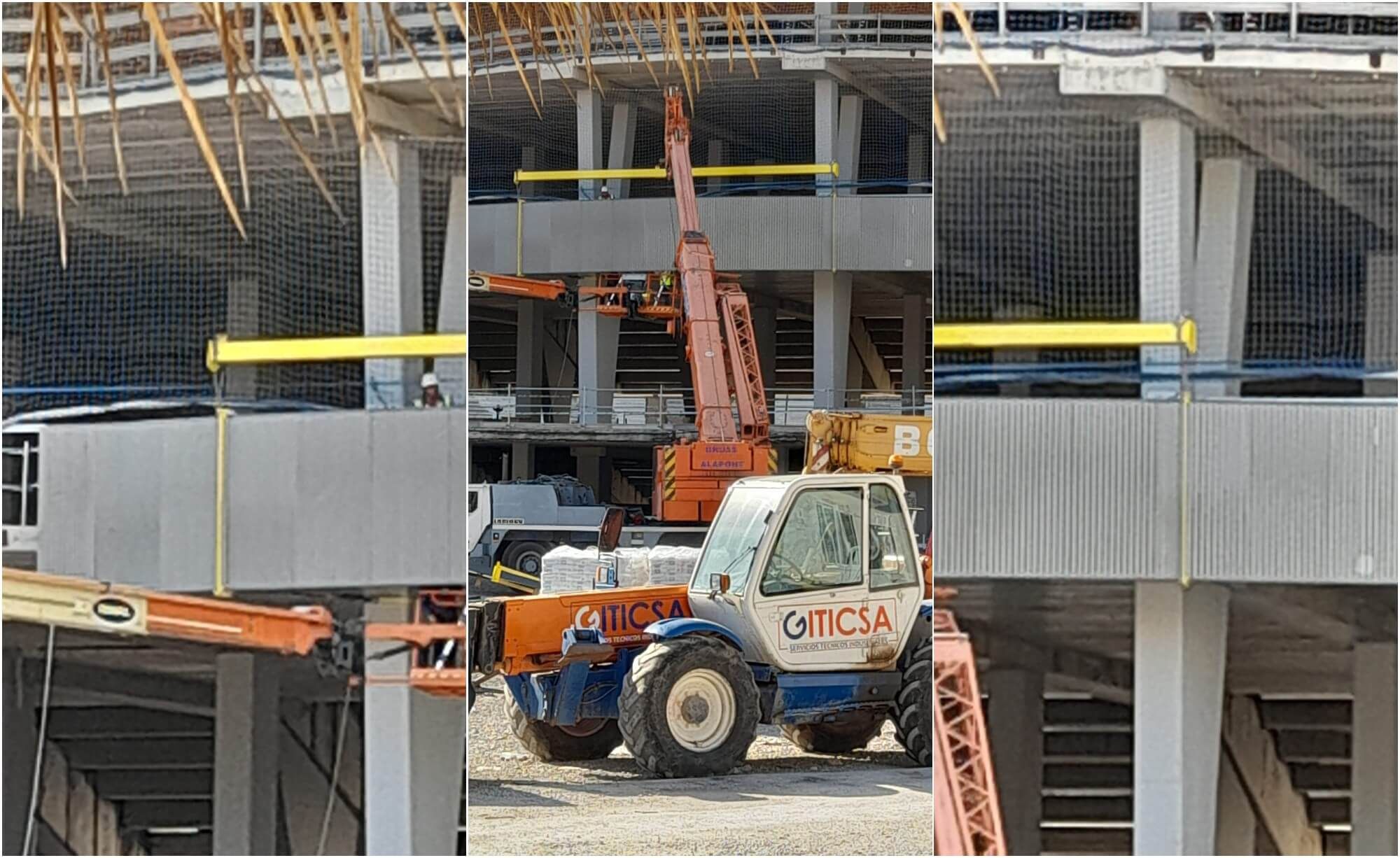 Prueba de las balconadas de la fachada del Nou Mestalla (Fotos: ElDesmarque)
