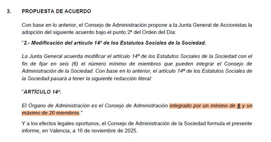  Reducirá los consejeros a seis