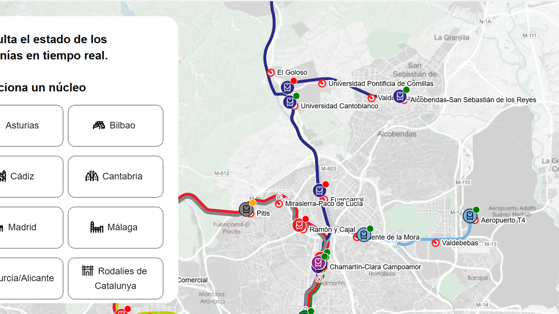 Un ejemplo de cómo se visualiza el trayecto de los trenes