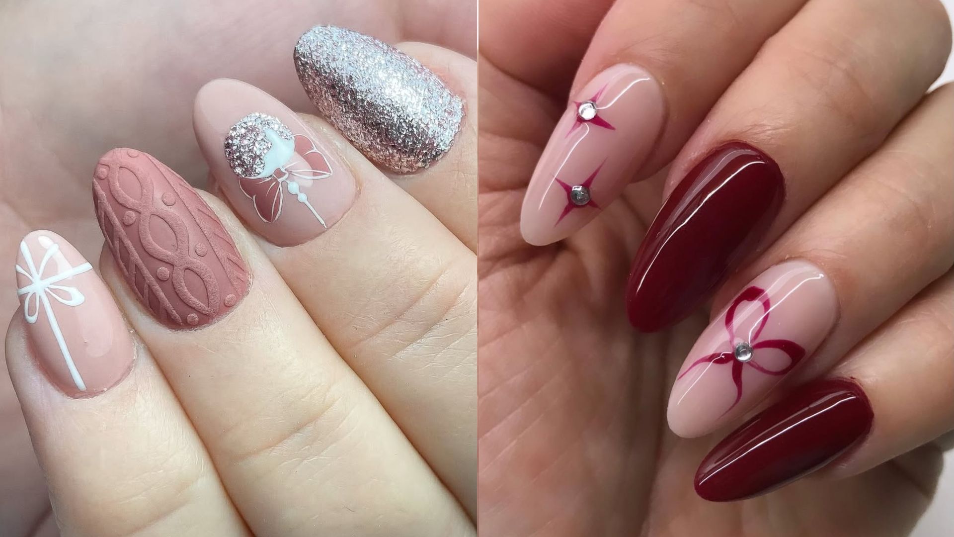 Diseños de uñas navideños, en un montaje de fotos