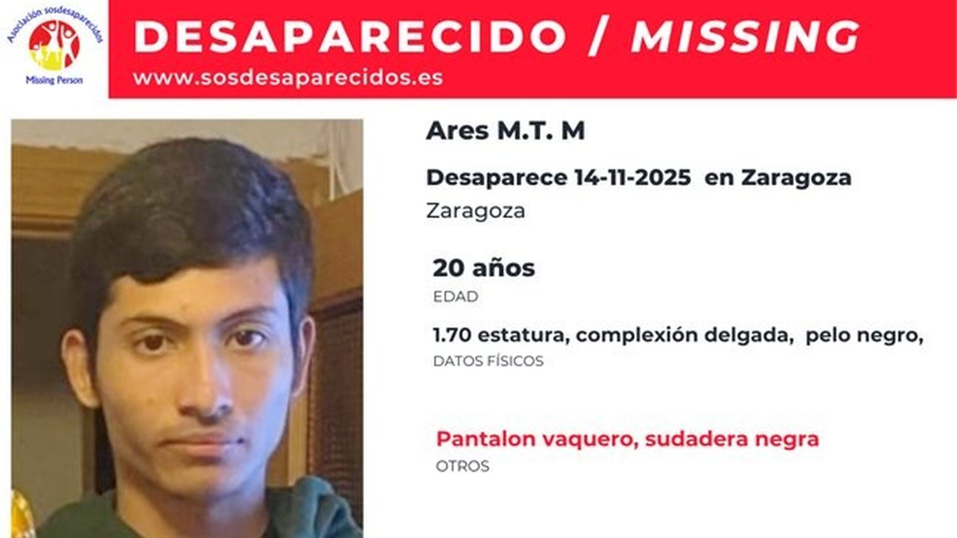 Joven desaparecidoen Zaragoza