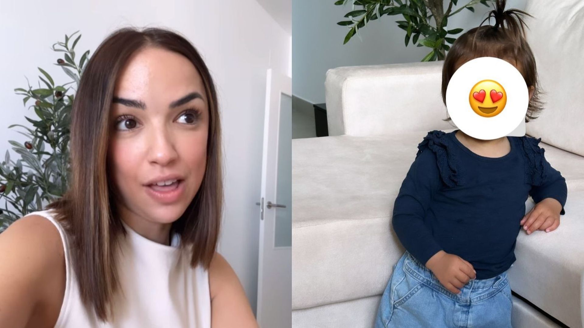 Lucía Sánchez hablando y su hija Mía