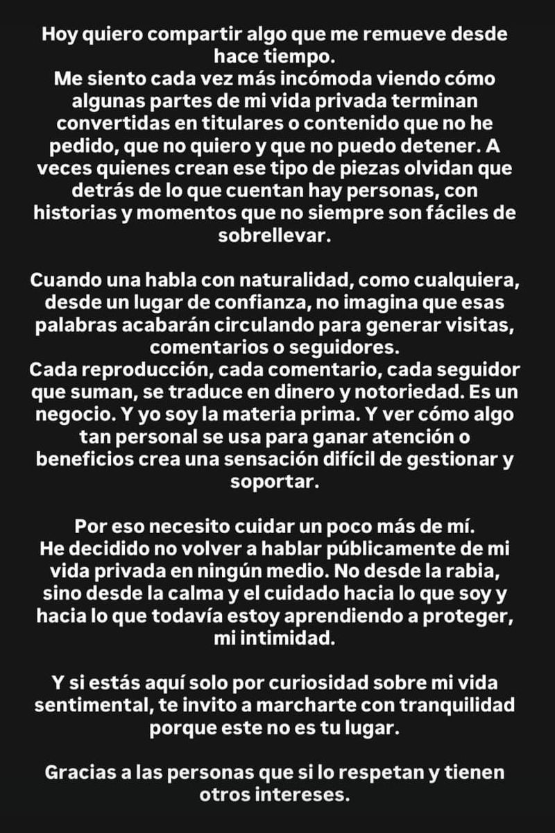 El sincero texto que ha compartido Nagore Robles