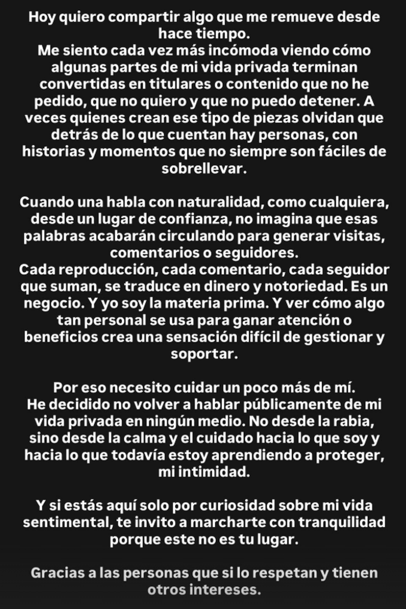 Nagore Robles comparte un comunicado con la decisión que ha tomado