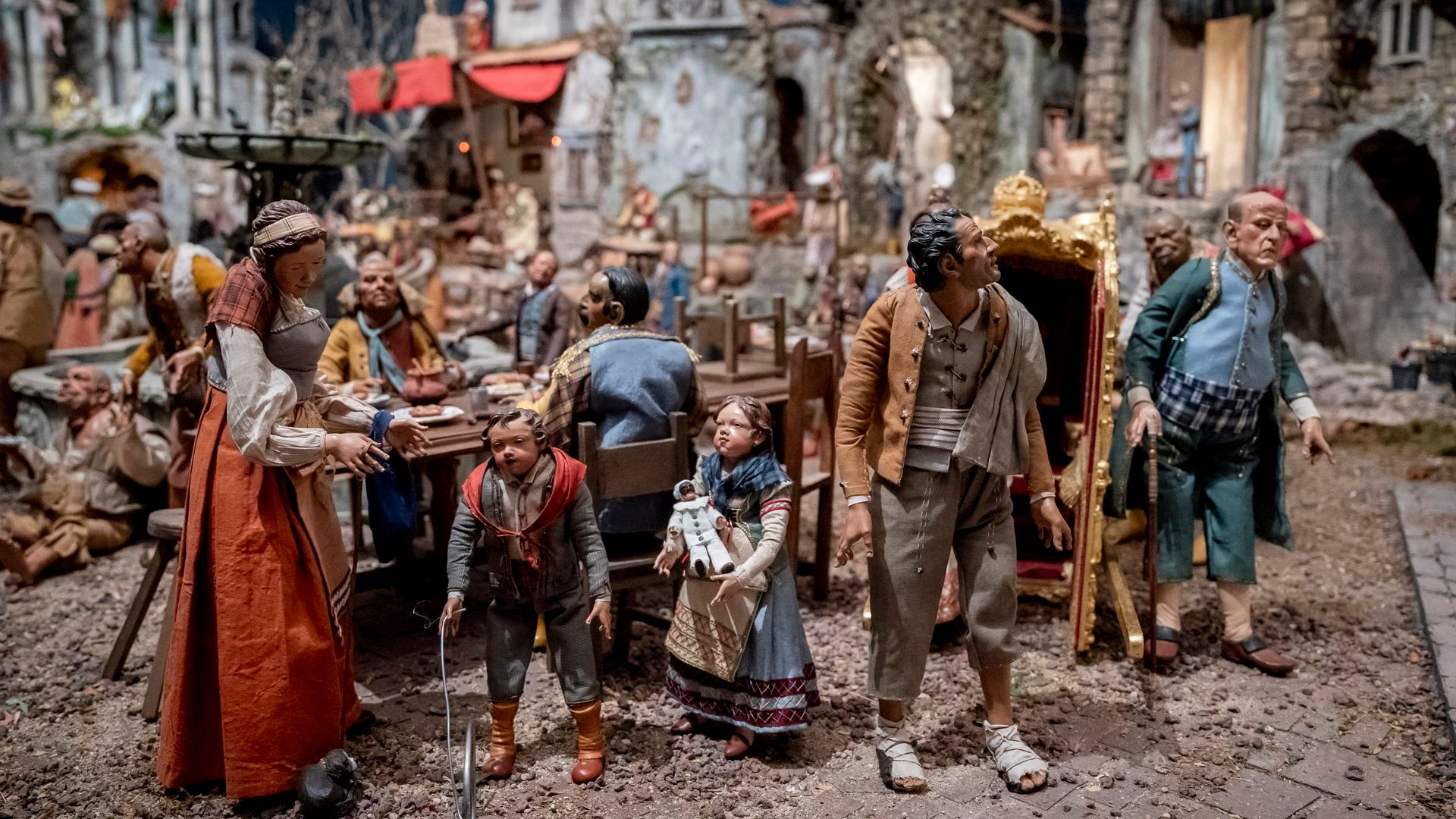 Las figuras instaladas en la decoración navideña del Palacio Real de Madrid