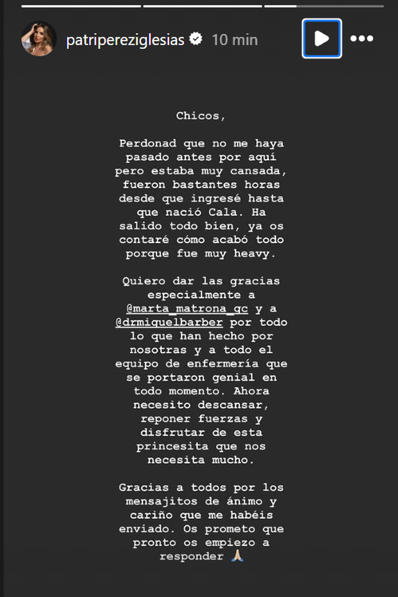 Patri Pérez anuncia que ya ha dado a luz