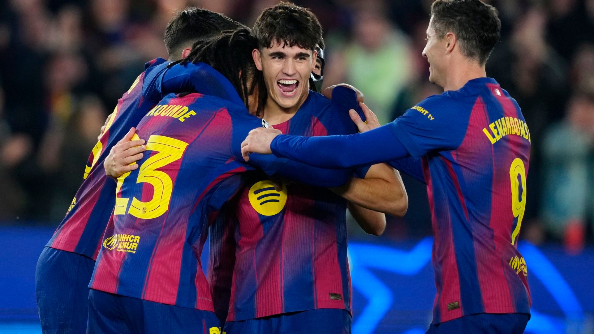 Los jugadores del Barcelona celebran un gol ante el Eintracht. Los jugadores del Barcelona celebran un gol ante el Eintracht.
